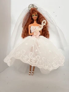 1985 Vntg Barbie In Wedding Gown Dress (New) Pearl Headpiece Veil, Pearly Bouqt - Picture 1 of 18