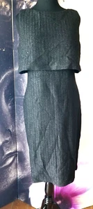 ST JOHN Women's Black Shimmer Sleeveless Fabric Overlay Shift Dress 14 YJ01 - Picture 1 of 15