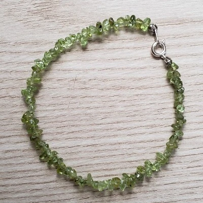 Hand- Made GENUINE * PERIDOT STONE * BRACELET 7" Long ,3-5MM - USA - Image 1 of 4