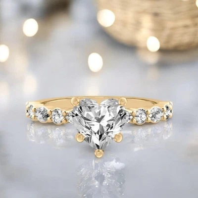 14k Yellow Gold Ring For Wedding Diamond Lab Grown Heart 1.2 Carat IGI Certified - Image 1 of 4