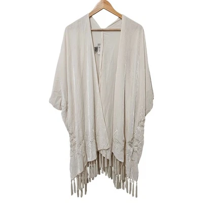 BHLDN OS Crema Seda Terciopelo Floral Bordado Kimono Chaqueta Terciopelo Nupcial Boho Foto 1 de 4