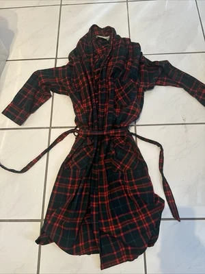 Roupão de banho masculino LL Bean tamanho XL 25x45 xadrez flanela 100% algodão vintage EUA - Imagem 1 de 4