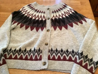 Cárdigan suéter gris manga larga Fair Isle gris Lucky Brand para mujer, talla grande Foto 1 de 4