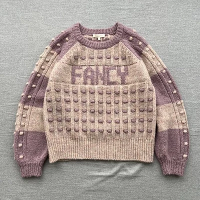 LoveShackFancy Ellen Suéter Elegante Rosa Púrpura Mediano Texturado Rayas Hada Foto 1 de 4