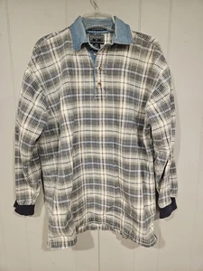 Drummer Boy Collection Shirt Mens Medium Plaid Polo Long Sleeve Casual Cotton  - Picture 1 of 4