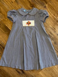 EUC Girls Anavini Blue Plaid Turkey Dress Size 6x - Picture 1 of 2