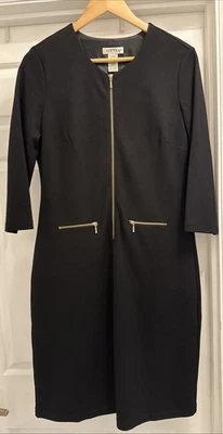 Vestido Orvis Negro Manga 3/4 Dorado Cremallera Frontal Talla Pequeña (6-8) Forrado Carrera Foto 1 de 4