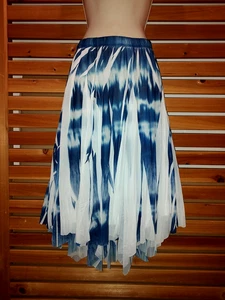 Wide Flare Asymmetric Blue Tie Dye Chiffon Gypsy Boho Fairy Dance L/XL SKIRT - Picture 1 of 11