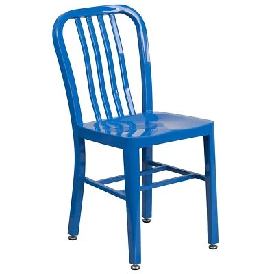 Blue Metal Dining Chair Indoor Outdoor Heavy Duty Ergonomic Industrial Style - Image 1 of 4