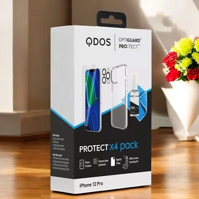 QDOS iPhone (12/12 PRO) Clear Case + Front Screen & Camera Lens Glass Protector - Image 1 of 4