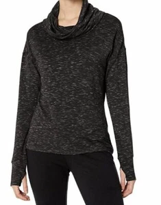 WOMENS MEDIUM BLACK/GREY SPACE-DYE DANSKIN COWL NECK PULLOVER FRENCH TERRY TUNIC - Picture 1 of 2