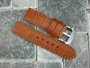 New 20mm BIG CROCO Leather Strap Honey Brown Thick Watch Band Belt Brown OMEGA - Picture 1 of 9