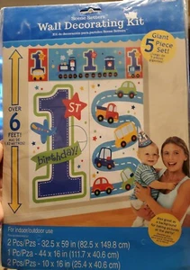 1st Birthday - Boy's 6 ft Scene Setter Happy Birthday Party Wall BACKDROP - NEW! - Picture 1 of 3