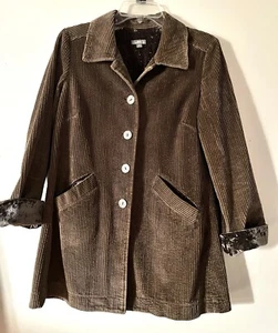 J Jill Womens Y2K Corduroy Jacket XS Brown Pleated Back Button Front Velvet Cuff - Picture 1 of 5