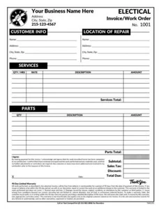 Custom Electrical Invoice Work Order Form / 8.5 x 11 / 2 or 3 Part / TMG191 - Picture 1 of 1