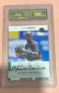 ALFONSO SORIANO 1999 JUST DEBUTS AUTO #97/100 GRADED USA 8 - Picture 1 of 3