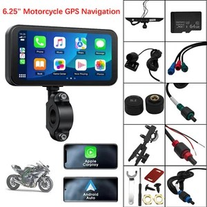 6.25" Motorcycle Carplay & Android Auto TouchScreen GPS Navigator + camera&TPMS - Picture 1 of 10