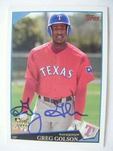 GREG GOLSON signed YANKEES RANGERS 2009 Topps baseball card AUTO Autographed 121