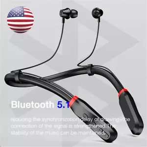 Bluetooth Headphones Magnetic Neckband Sweatproof Earphones Gym Running Music US - Picture 1 of 23