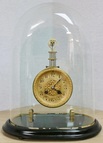Antique French Mystery Swinging Pendulum Skeleton Mantle Clock Under Glass Dome Cover