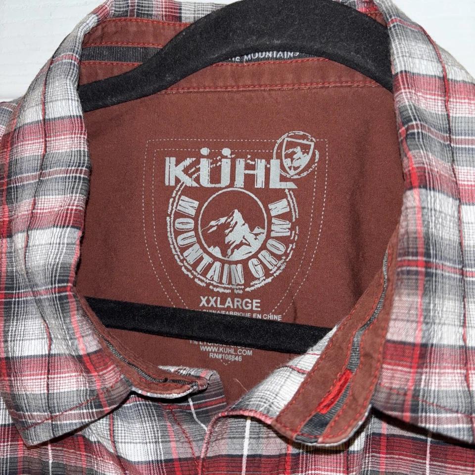 Camisa Kuhl XXL Para Hombres Persuader Abotonada Bolsillo SS Cuadros Rojo Gris Logo Mtn Grown Foto 1 de 4