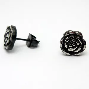 1 Pair Black Rose Earrings Stainless Steel Women Women Earrings - Picture 1 of 1