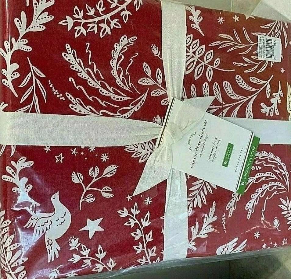Pottery Barn Winter Dove Organic TWIN XL Juego de Sábanas Vacaciones de Navidad Foto 1 de 1