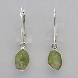 Natural Raw Cut Green PERIDOT Earrings Rough Cut - 925 STERLING SILVER #901-Fe - Picture 1 of 9