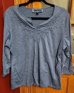Karen Scott Womens Top Pullover V-neck 3/4 Sleeves Blue - Size L - Picture 1 of 2