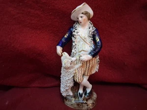 Antique Early Victorian Dudson Staffordshire Figure Shepherd & Sheep 17cm - Picture 1 of 8