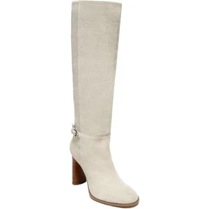 Franco Sarto Cassie Beige Suede Leather Knee High Heel Boots - Size 9M NEW FLAW - Picture 1 of 15