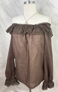 Vintage 70s Victorian Prairie Peasant Blouse Gr. L Damen Braun Spitze Landhaus USA - Bild 1 von 12