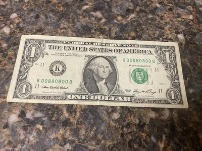 2006 Binary Note $1 Dollar Bill 00880800 RARE Fancy Serial Number - Image 1 of 3