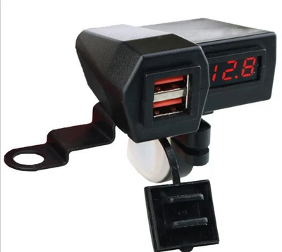 Waterproof Motorcycle Cellphone Dual USB Charger Socket with LED Voltmeter Foto 1 de 4
