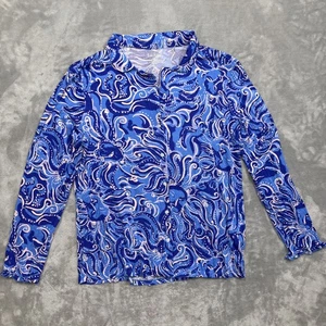 Lilly Pulitzer Women’s XL Pajama Top Blue Print Knit Button Front Ruffle Sleeve - Picture 1 of 6