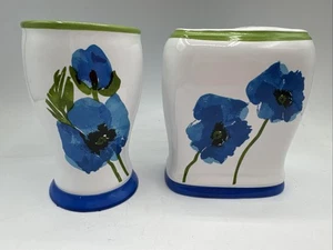 Vera Neumann Vintage Blue Poppy Zahnbürstenhalter & Spülbecher Porzellan Keramik - Bild 1 von 9