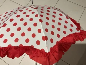 Vintage RED / White Polka Dot Umbrella With Frill . - Picture 1 of 14