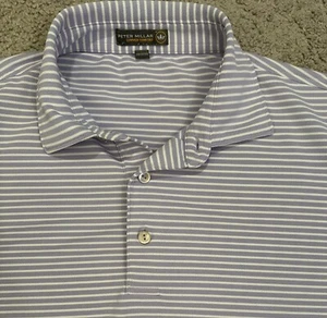 Peter Millar Sommer Comfort Golf Polo Herren L lila-weiß gestreiftes Shirt - Bild 1 von 3