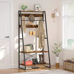 Freestanding Entry Coat Stand Hall Tree Shoe Rack Scarf Bag Hanger Open Wardrobe - Picture 1 of 12