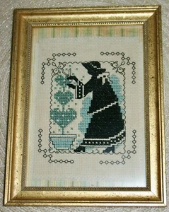 Finished Cross Stitch SILHOUETTE LADY ~ HEART TOPIARY Framed 6" x 8"  - Picture 1 of 6