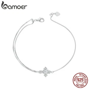 Bamoer Women versatile 925 Sterling Silver Cross CZ Bracelet Chain Gift Jewelry - Picture 1 of 14