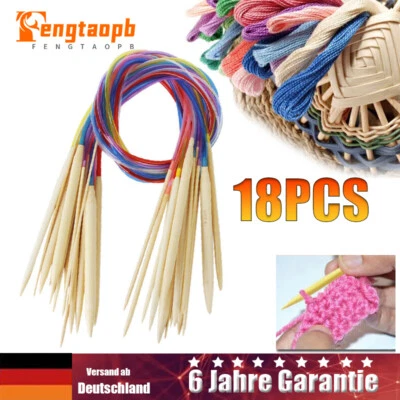 18 PCS Stricknadel Rundstricknadel Set Bambus 2mm-10mm Stricknadeln 80cm lang DE - Bild 1 von 4