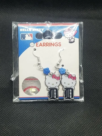 new Detroit Tigers HELLO KITTY dangle hook earrings, MLB Cover