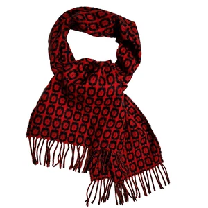 Hecho en Escocia Cachemira Rectangular Cuello Bufanda 62" Rojo Negro Medallón Flecos - Imagen 1 de 5