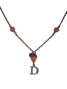 Christian Dior Logo Rhinestone Heart Necklace Silver X Pink Authentic Women Used - Picture 1 of 7