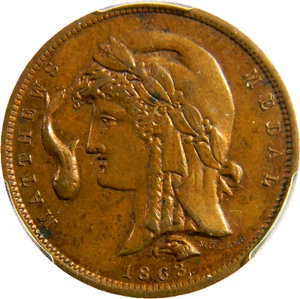 Nueva York NY 1863 John Matthews Medalla de Agua Soda Ficha PCGS AU58 (05-14) - Imagen 1 de 4