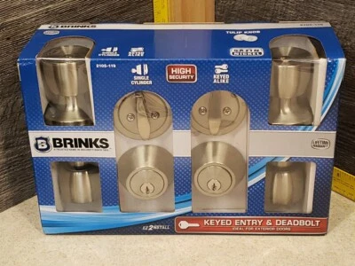 (2) NUEVO Juego de puerta de entrada con llave Brinks perilla tulipán y cerrojo 2105-119 níquel satinado Foto 1 de 4