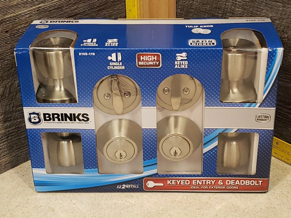 Brinks Deadbolts 2106-109 Ball Style Keyed Alike Entry Knob and Deadbolt (pack 2