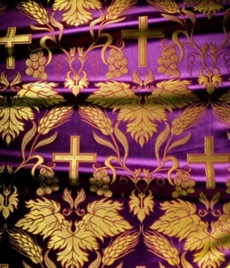 Greek Orthodox Liturgical Brocade Church Vestment Cross Vine Pattern free s&h - Picture 1 of 17