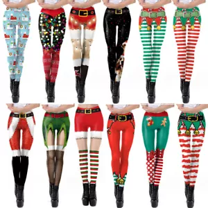 Women Girls Christmas Leggings Halloween Sexy Elastic High Waist Yoga Pants Xmas - Picture 1 of 34